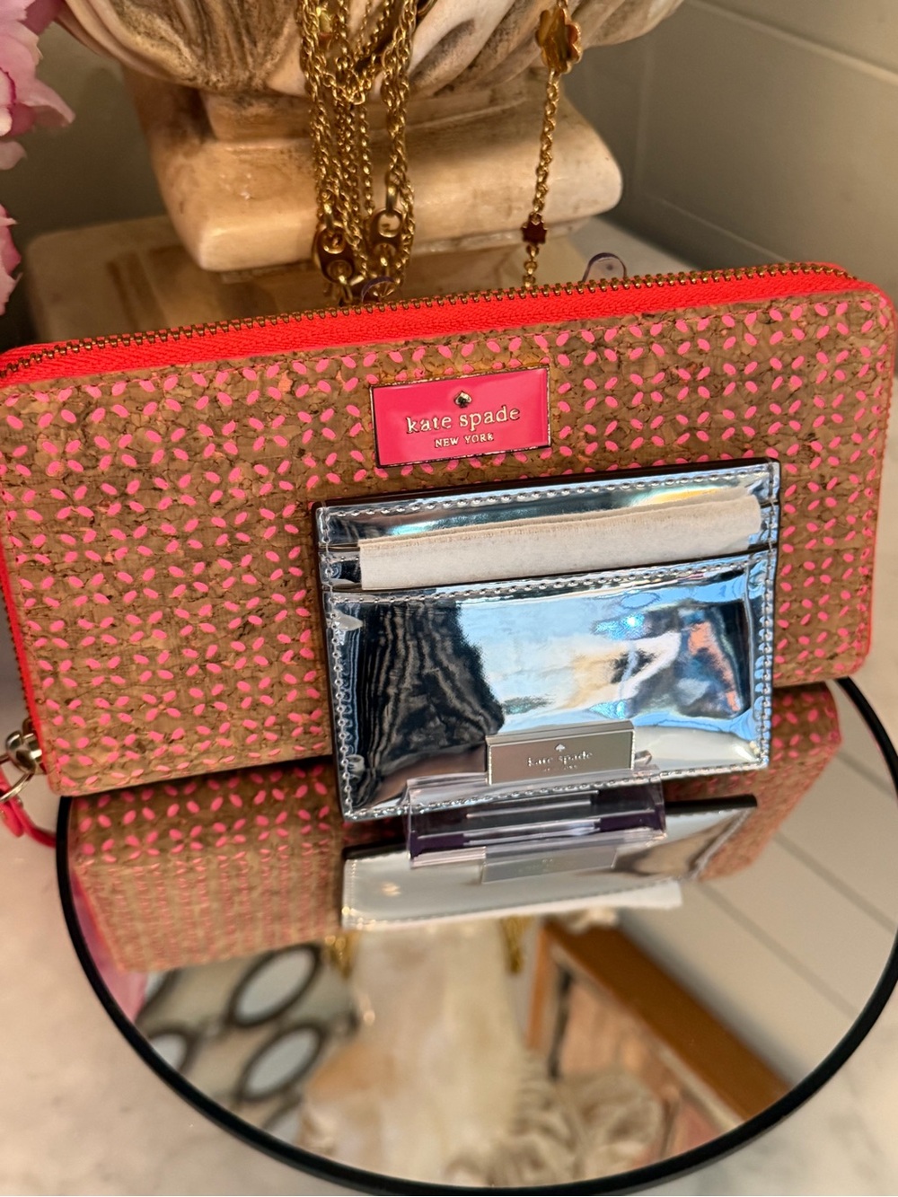 kate spade ♠️ bundle ~ storybook long wallet + NWT mirror finish cardholder case